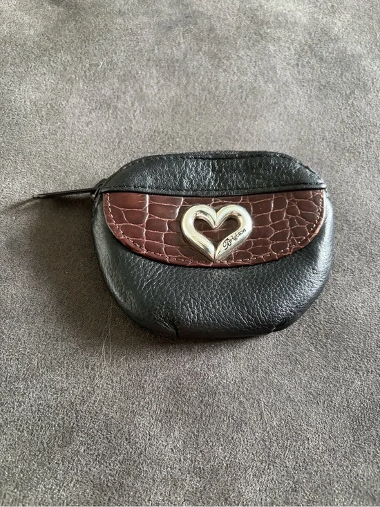 Brighton Black Leather Brown Croc Heart Coin Purse Mini Wallet