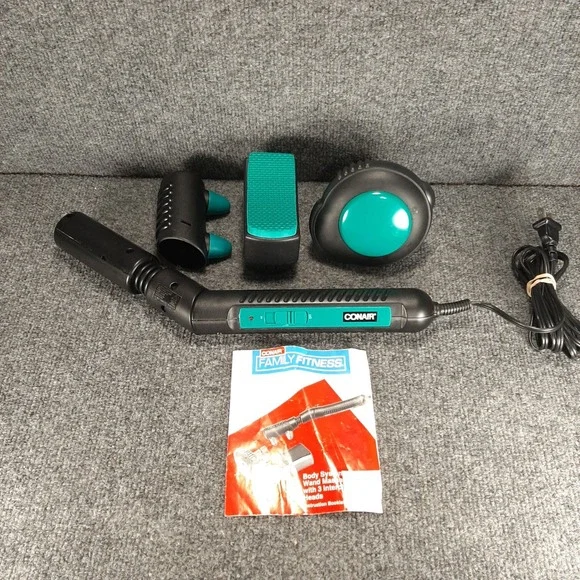 Conair Wand Massager Family Fitness Body System 3 Heads Black Teal Unisex OS