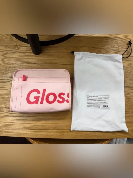 Glossier Pink Canvas Cosmetic Bag with Hot Pink Logo
