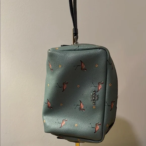 Coach Teal Flamingo Print Cosmetic Bag