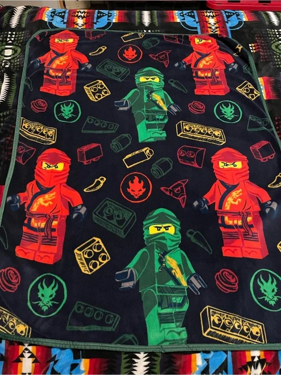 Lego Ninjago Kids Throw Blanket in Black, Red, Green, Yellow