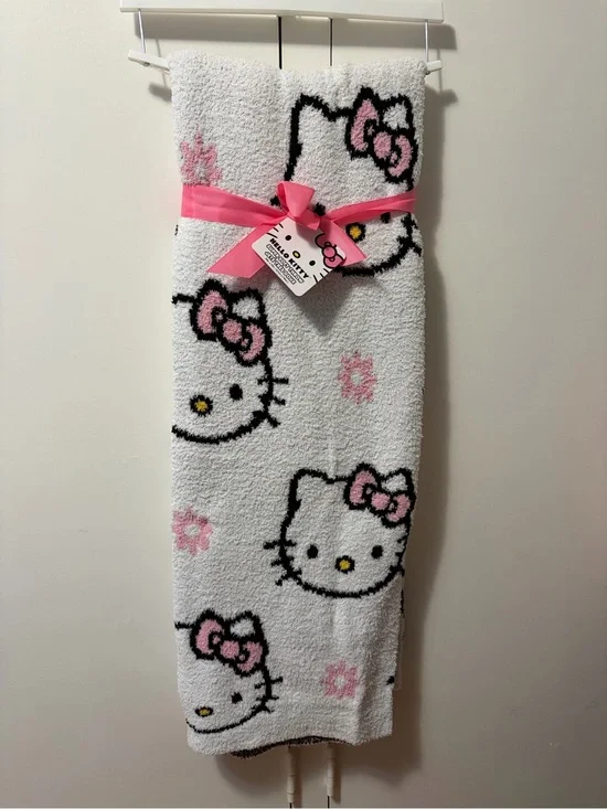 Hello Kitty SUPER SOFT White Pink Bow Plush Throw Blanket