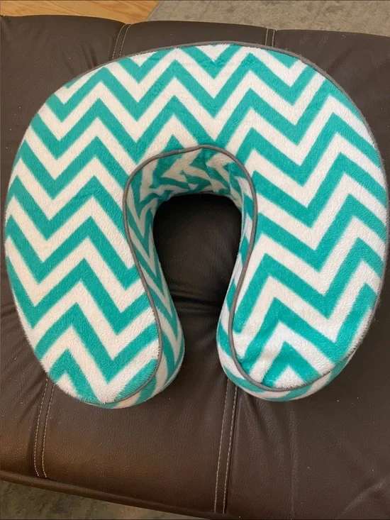 Chevron Plush Neck Pillow - Turquoise & White Travel Comfort