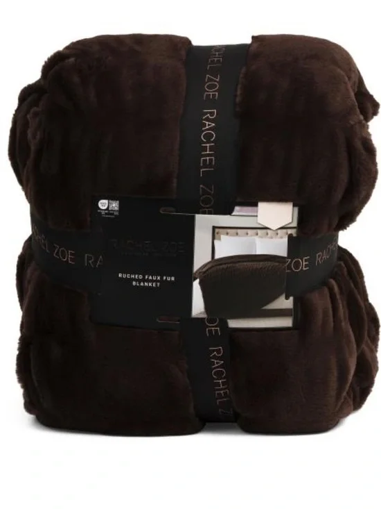 Rachel Zoe Plush Faux Fur Throw Blanket in Dark Chocolate