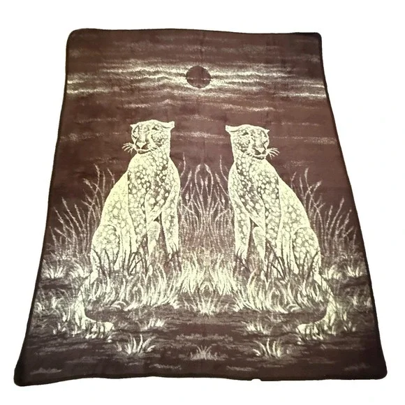 Vintage Mink Blanket Cheetah Reversible Plush Leopard San Marcos Style 90x76 Cat