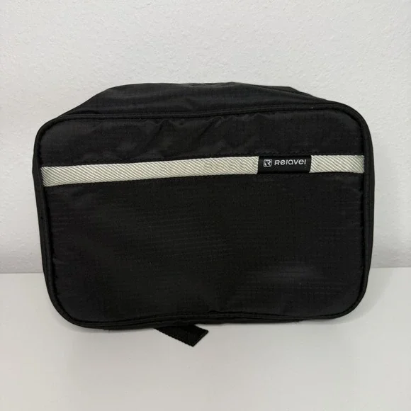 Relavel Travel Toiletry Bag Black Grey Stripe Waterproof Cosmetic Makeup Case
