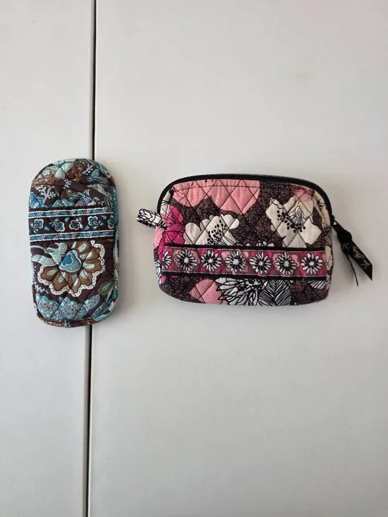 Vera Bradley Set Soft Eyeglass Holder Small Cosmetic Bag