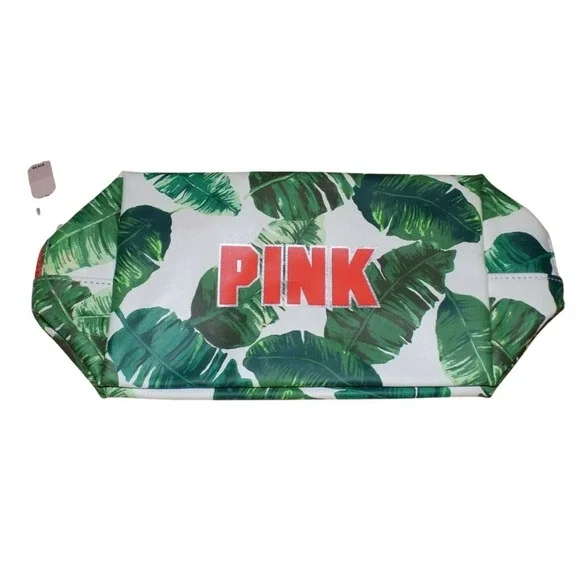 PINK Logo Clear Palms Vacation Zippered Beauty Cosmetic Makeup Bag NEW