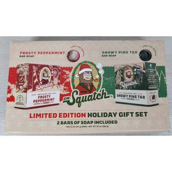 Dr. Squatch Ltd Edition Holiday Gift Set Soap Frosty Peppermint Snowy Pine Tar