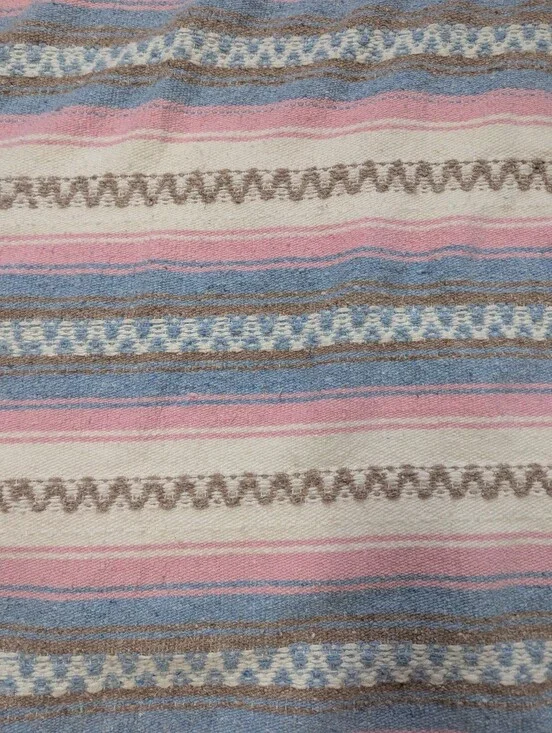 Blue White Pink Woven Acrylic Mexican Falsa Blanket Vtg 47