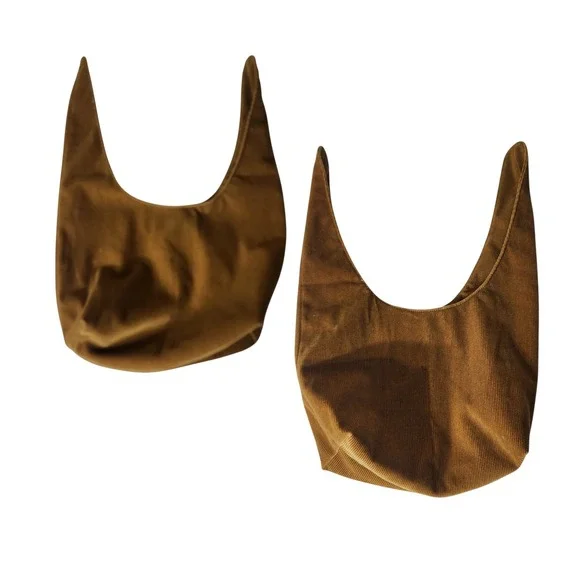 lot 0f 2 Merit Beauty Signature Bag Brown Corduroy Makeup Cosmetic Pouch