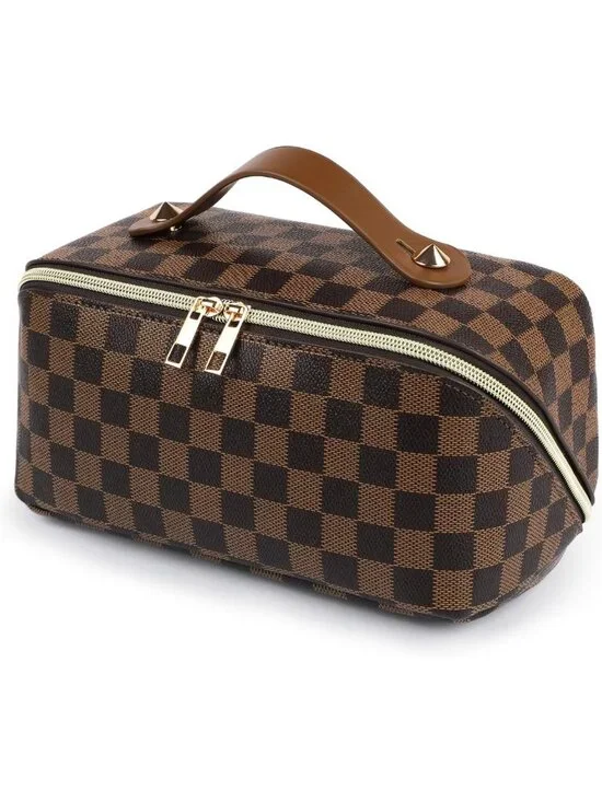 Large Capacity Waterproof Leather Makeup Bag, Portable Toiletry Organizer with