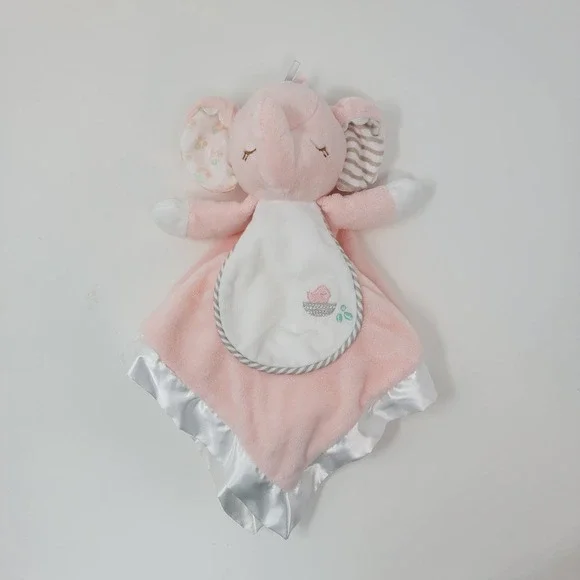 Douglas Baby Soft Pink Elephant Lovey Plush Security Blanket Satin Edge