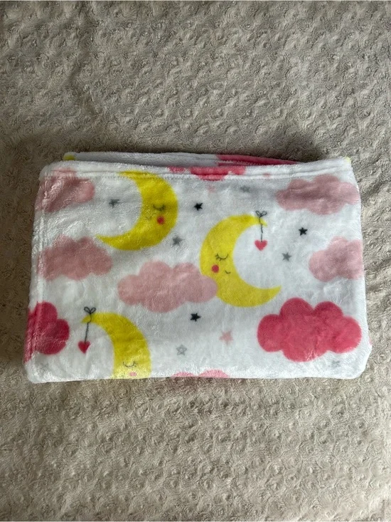Baby Elements Moon Clouds Blanket Pink White Yellow Gray Stars Hearts Plush