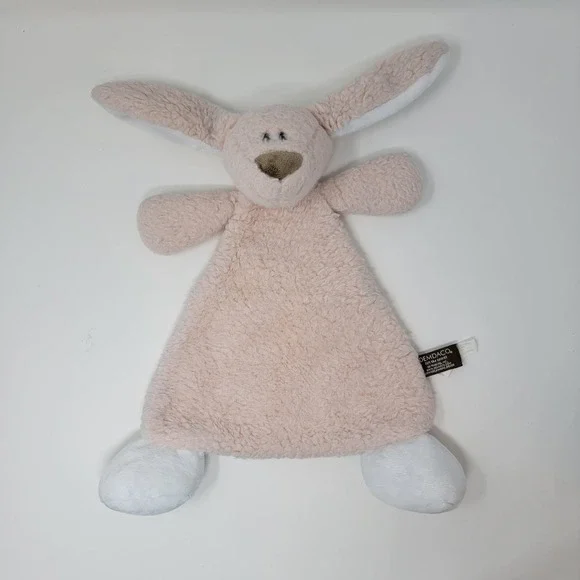 Demdaco Flat Bunny Rabbit Lovey Plush Rattle Security Blanket Pink Nat & Jules