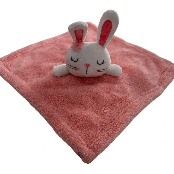 Baby Gear Pink White Bunny Plush Security Blanket 13x13 Lovey Soothing Easter‎