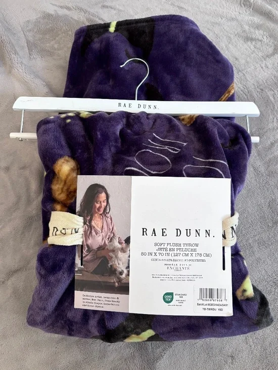 Rae Dunn Halloween Purple Plush Throw Blanket Witch Hat Toil & Trouble 50x70 NEW