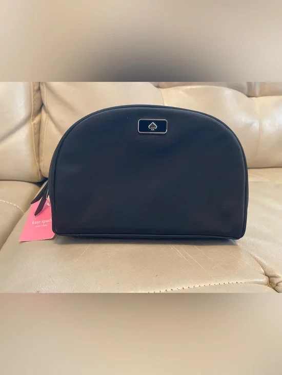 Kate Spade Black Dome Cosmetic Pouch with Spade Plaque