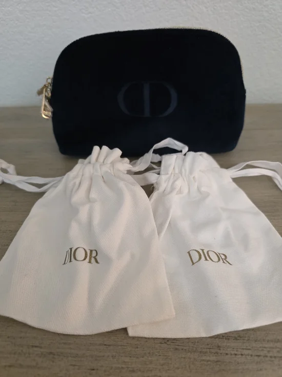 Dior Navy Velvet Cosmetic Pouch And Two Duster Bags