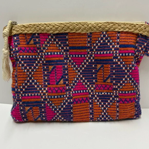 Jute Trim Colorful BoHo Large Cosmetic Bag