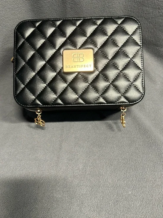 Quilted Black Cosmetic Case with Gold Hardware