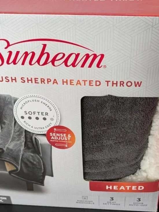 Sunbeam Microplush Sherpa Heated Electric Throw, Gray 50