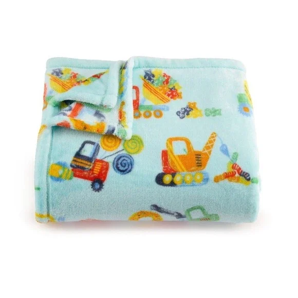 The Big One Kids Construction Trucks Blue Supersoft Plush Throw 5'‎ X 6' *New*
