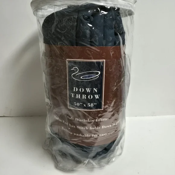 United Pacific Down Throw Blanket 50x58 Navy Blue Peachskin Soft New In Pack