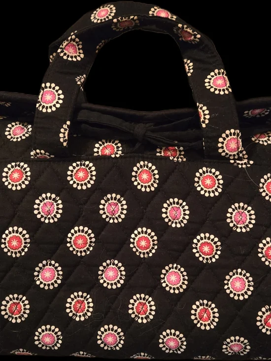 Vera Bradley Quilted Black Travel Organizer Bag with Pink Floral Medallions