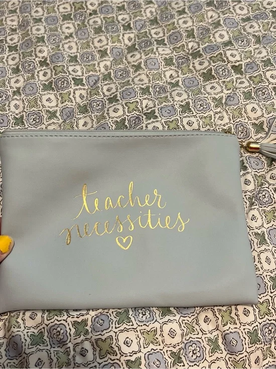 Teacher Necessities Pouch - Light Blue with Gold Script