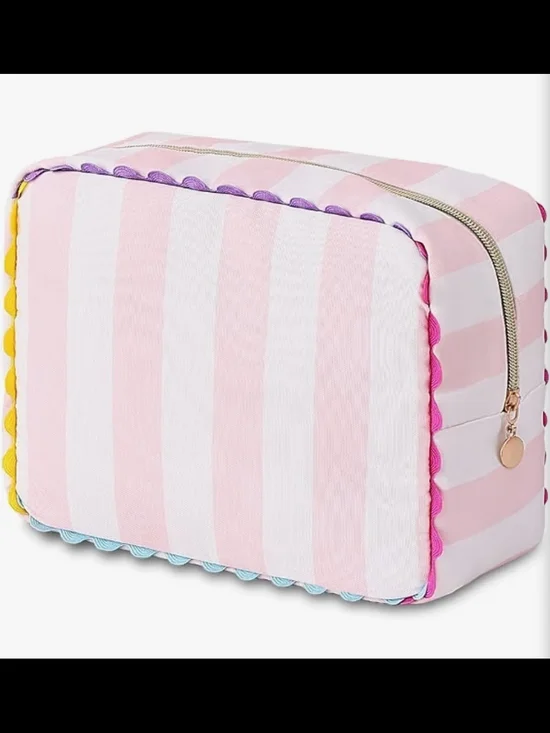 Striped Pink & White Makeup Bag W. Zipper | NEW WITH TAGS |