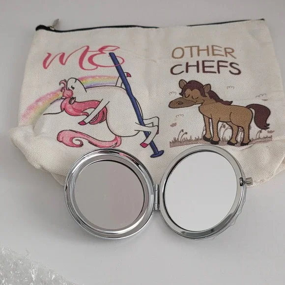 Funny Chef Gift Set Unicorn vs Other Chefs Canvas Pouch and Compact Mirror