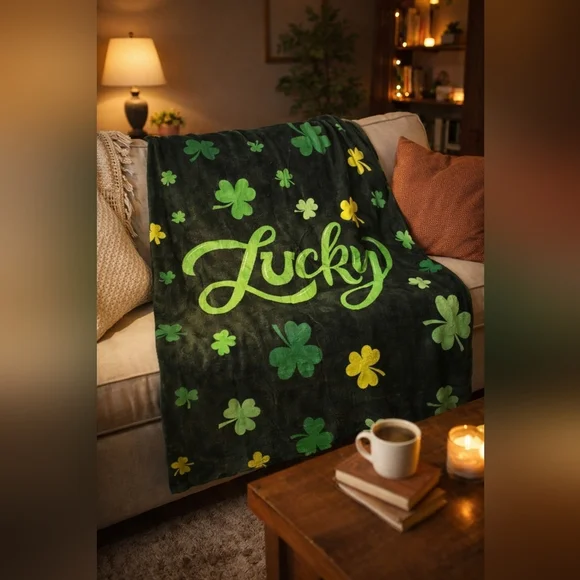 Green & Yellow Lucky Shamrock Graphic Fleece 60x40