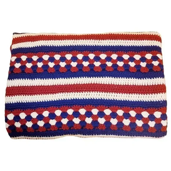 Vtg‎ Knit Crocheted Blanket Throw Afghan 43