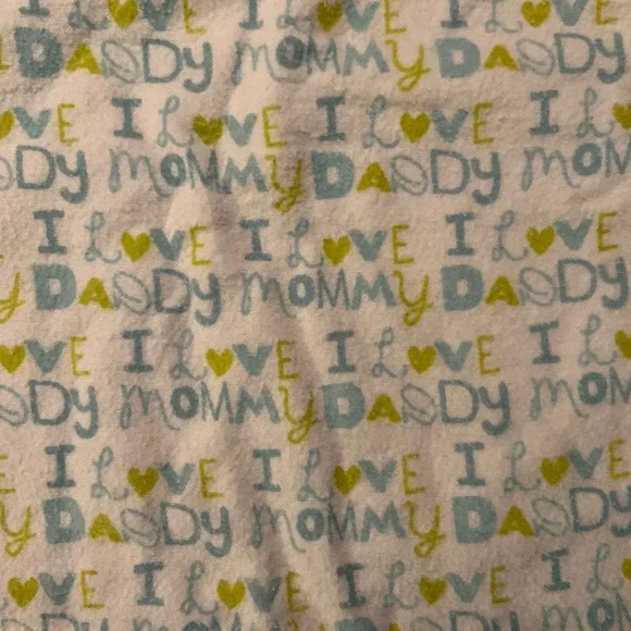 Handmade Baby Blanket I Love Mommy Daddy Lightweight Green White‎ Infant Toddler