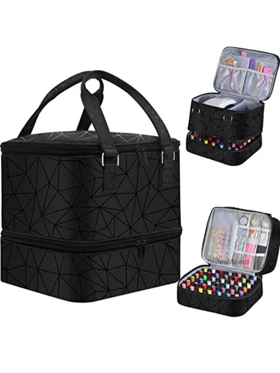 Nail Polish Organizer Case 42+ Bottles, Waterproof PU Leather Travel Storage