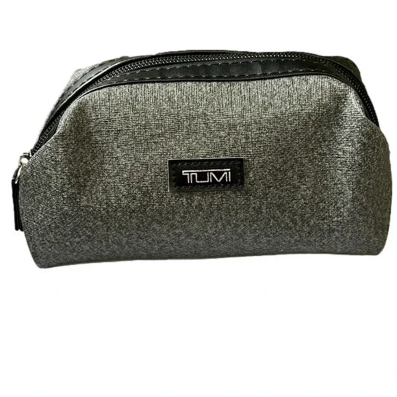 TUMI for Delta Small Toiletries Cosmetic Travel Kit Bag Black Trim  Grey Black