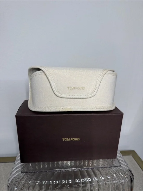 Tom Ford Cream Eyewear Case with Gold Logo