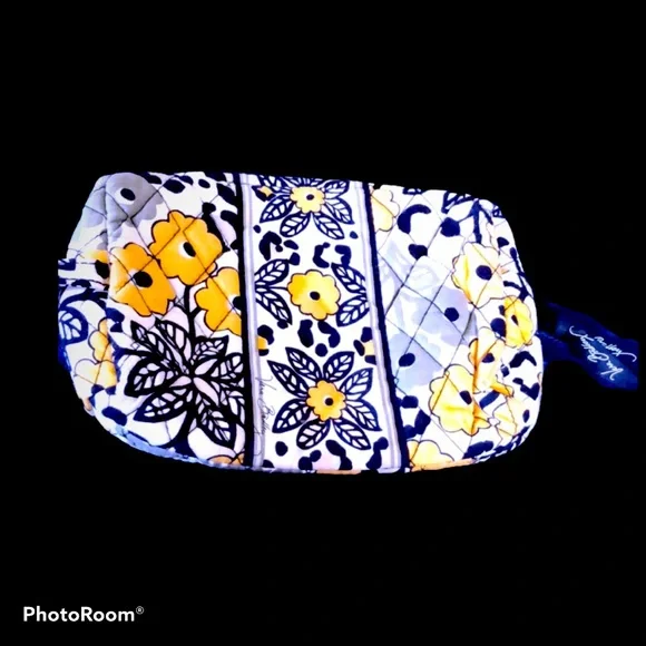 Vera Bradley Vintage Floral Cosmetic Bag Discontinued Print Quilted Yellow Black