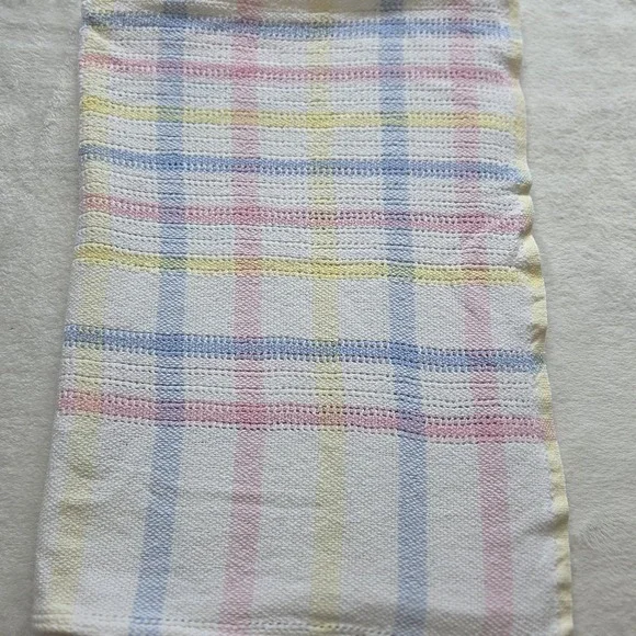 Vintage Beacon Pastel Plaid Cotton Baby Blanket Open Waffle Weave WPL 1675 USA