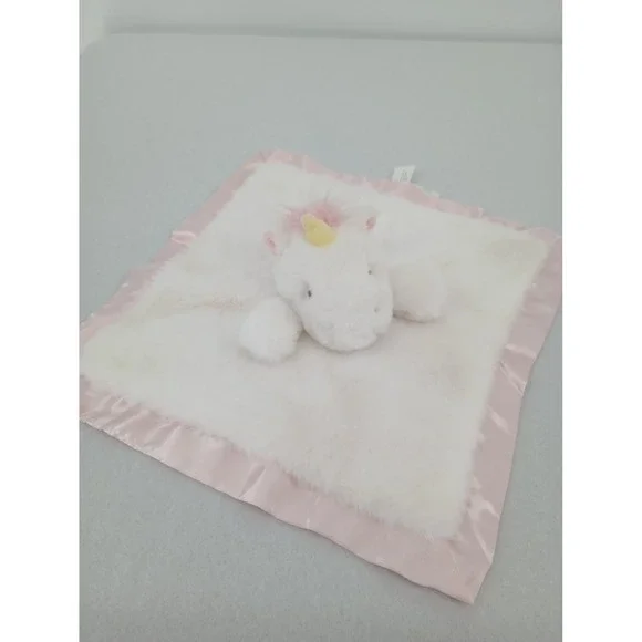 Cloud Island Pink White Unicorn Baby Blanket Sparkle Satin Security Lovey 14