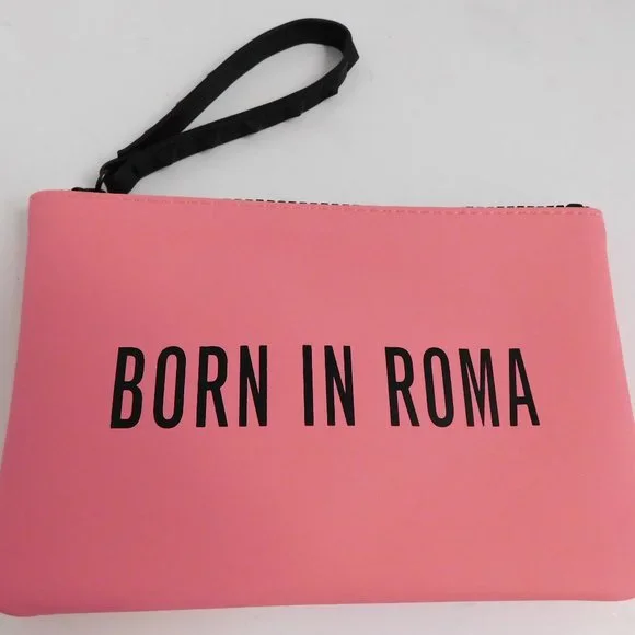 New Valentino Born In Roma Pink Black Recycled Rubber Small Fragrance Clutch Bag