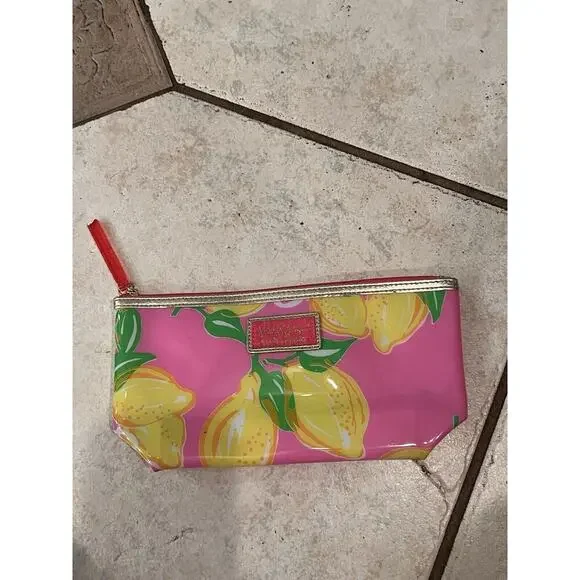 LILLY PULITZER for Estee Lauder Pink Yellow Lemons Cosmetic Makeup Bag 9.5