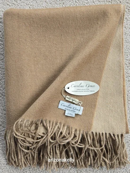 NWT Woven Cashmere Wool Blend Throw Caroline Grace Alashan Cashmere Reversible