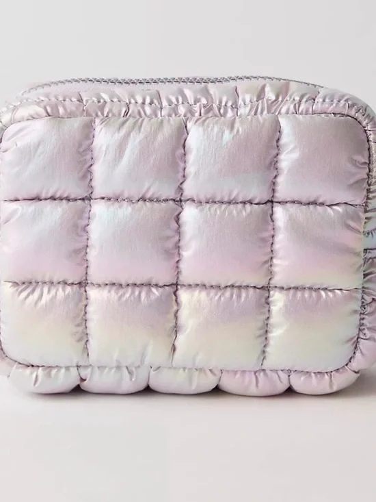 FP Movement by Free People Iridescent Light Pink Quilted Cosmetic Pouch