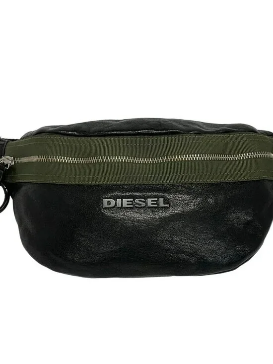 DIESEL Black Khaki Leather Bum Bag