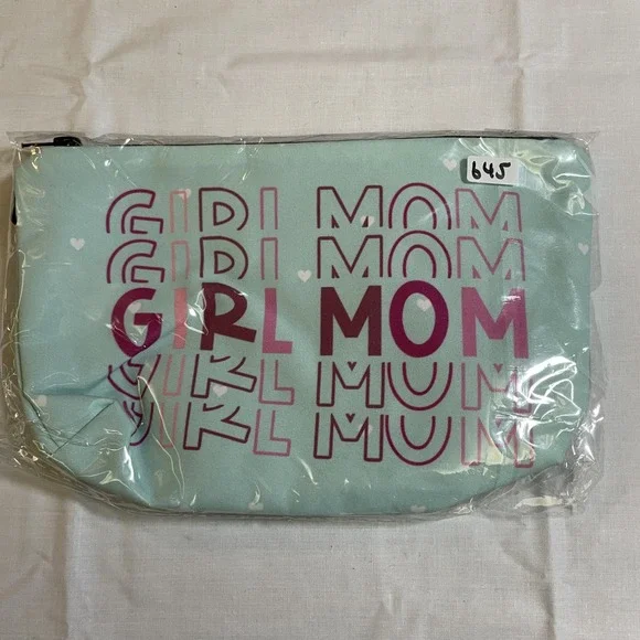 The Pouch Cosmetic Bag Womens OS Mint Green NWT Girl Mom Heart Graphic Pouch