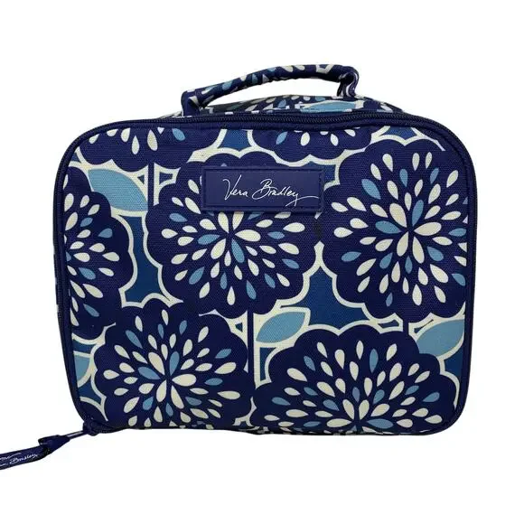 Vera Bradley Large Cosmetic Makeup Bag Travel Case Blue Floral Zip Around