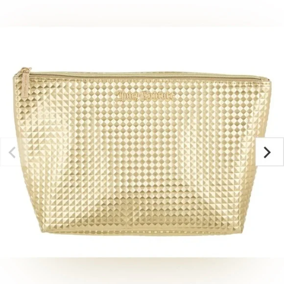 Juicy Couture‎ gold metallic hexagon textured Cosmetic makeup travel bag pouch
