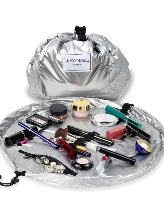 Lay-n-Go Cosmo Layflat Cosmetic & Makeup Bag Organizer, 20 in, Metallic Silver